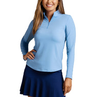 IBKUL Women's Solid Long Sleeve Zip Mock Neck Shirt - Peri
