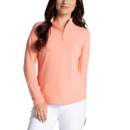 IBKUL Women's Solid Long Sleeve Zip Mock Neck Shirt - Peach