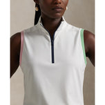 RLX Ralph Lauren Women's Tour Pique Sleeveless Mock Neck 1/4 Zip Golf Top - White/Garden Pink/Pistachio