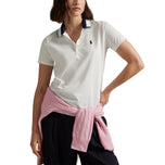 RLX Ralph Lauren Women's Tour Pique Knit -krage Polo Golf Shirt - Keramisk vit/raffinerad marin Multi