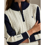 RLX Ralph Lauren Women's Cable Knit Quarter Zip Pullover - Antique White/Refined Navy