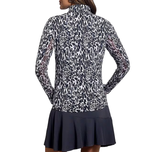 IBKUL Dam Karen Långärmad Dragkedja Mock Neck Skjorta - Svart/Grå