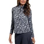 IBKUL Dam Karen Långärmad Dragkedja Mock Neck Skjorta - Svart/Grå