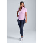 IBKUL Kvinnors Solid Kortärmad Zip Mock Neck Shirt - Candy Pink