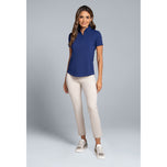 IBKUL Women's Solid Short Sleeve Zip Mock Neck Shirt - Navy