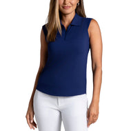 IBKUL Women's Solid Sleeveless Zip Golf Polo Shirt - Navy