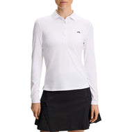 J.Lindeberg 女式 Flor 长袖高尔夫 Polo 衫 - 白色