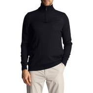 Lyle & Scott 刺绣美利奴羊毛混纺 1/4 拉链针织衫 - 深海军蓝