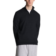 Lyle & Scott 刺绣美利奴羊毛混纺 1/4 拉链针织衫 - 深海军蓝