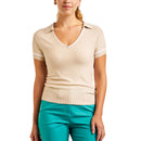 Nivo Dam Nyla V-ringad Stickad Golf Polo Shirt - Kräm