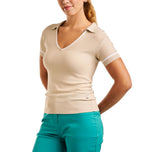 Nivo Dam Nyla V-ringad Stickad Golf Polo Shirt - Kräm