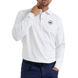 Peter Millar Solid Performance Long Sleve Jersey Golf Polo Shirt - White