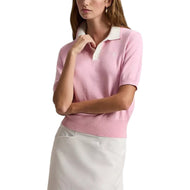 RLX Ralph Lauren dam 2/48 bomullsblandning kortärmad stickad golfpikétröja - ljusrosa/vit stänk