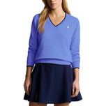 RLX Ralph Lauren Women's Cotton Blend V -ringning Golf Jumper - Greenwich Blue
