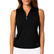 Golftini Women's Sleeveless Zip Golf Polo Shirt - Black