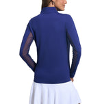 IBKUL 女式纯色长袖拉链小高领衬衫 - 海军蓝