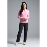 IBKUL Kvinnors Solid Långärmad Zip Mock Neck Shirt - Candy Pink