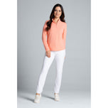 IBKUL Women's Solid Long Sleeve Zip Mock Neck Shirt - Peach