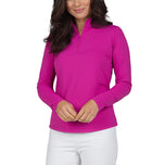 IBKUL Women's Solid Long Sleeve Zip Mock Neck Shirt - Raspberry