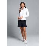 IBKUL enfärgad långärmad skjorta med dragkedja för kvinnor - vit