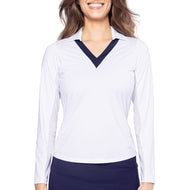 Golftini Women's Say Yes Long Sleeve Golf Polo Shirt - White/Navy