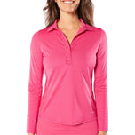 Golftini女子长袖荷叶边高尔夫衬衫 - 粉红色