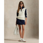 RLX Ralph Lauren Women's Cable Knit Quarter Zip Pullover - Antique White/Refined Navy