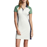 RLX Ralph Lauren Kvinnors färgblockerad stretchpolo golfklänning - elegant kräm/trötthet multi