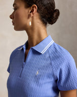 RLX Ralph Lauren 女式 Active Cable 1/4 拉链高尔夫 Polo 衫 - 蓝色雾/陶瓷
