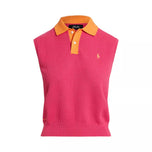 RLX Ralph Lauren 女式无袖针织高尔夫 Polo 衫 - 亮粉色/基韦斯特橙色