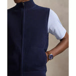 RLX Ralph Lauren 针织 2/48 棉 Coolmax 全拉链高尔夫背心 - 精致海军蓝
