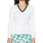 Golftini Women's Fashion V -hals tröja - White/Kelly Green