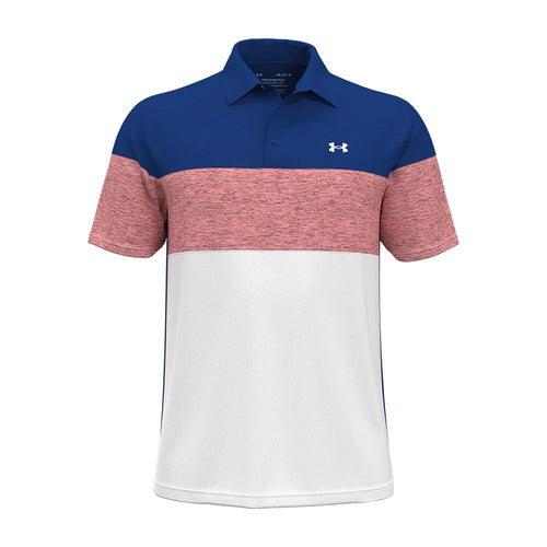 Under Armour Playoff Blocked Golf Polo Shirt - Royal/Pink Sands